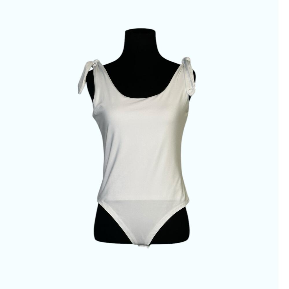 Clarisbelle white shoulder ties sleeveless tank body suit size Small